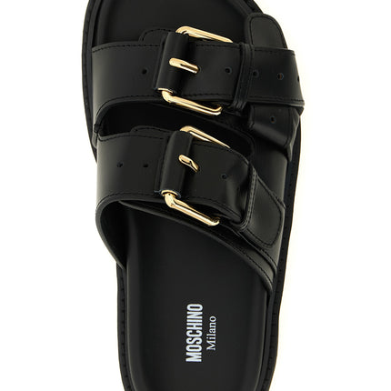 Moschino Black Calfskin Slides