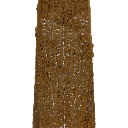 PINKO Brown Cotton Midi Skirt