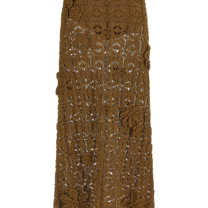 PINKO Brown Cotton Midi Skirt
