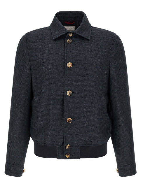 Brunello Cucinelli Blue Sisal Biker Jacket