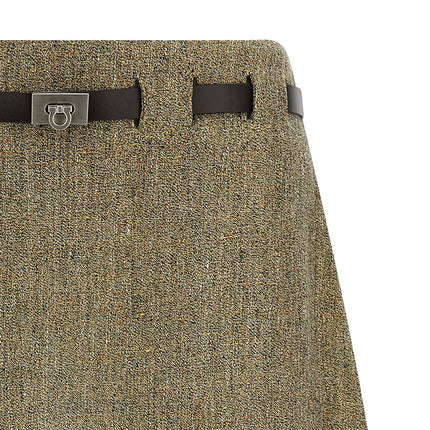 Ferragamo Multicolor Linen Long Skirt