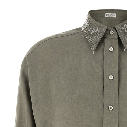 Brunello Cucinelli Bicolor Linen Blouse