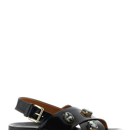 Marni Black Lamb Leather Flat Sandals