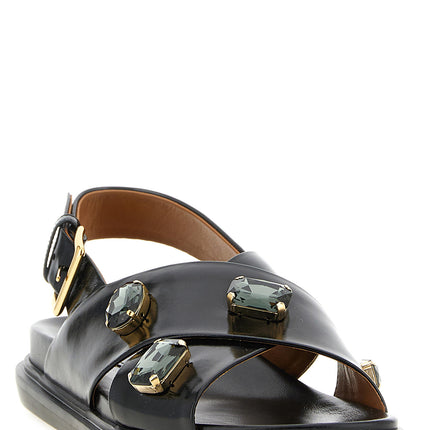Marni Black Lamb Leather Flat Sandals