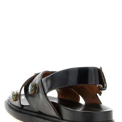 Marni Black Lamb Leather Flat Sandals