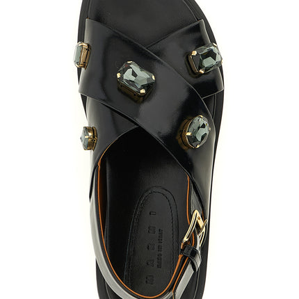 Marni Black Lamb Leather Flat Sandals