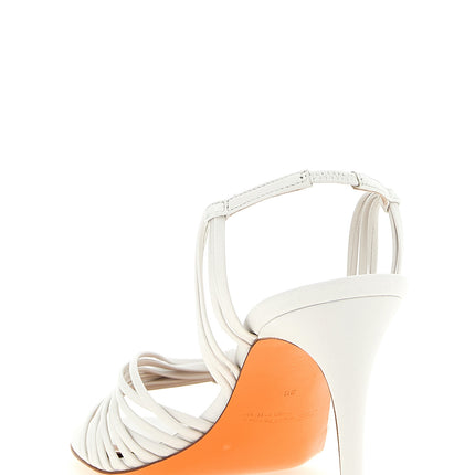 Santoni White Lamb Leather Stiletto Heel Sandals