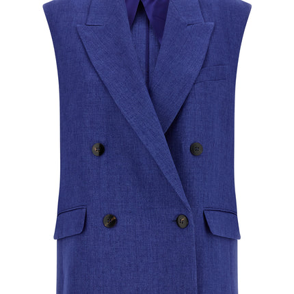 Max Mara Blue Linen Sleeveless Jacket