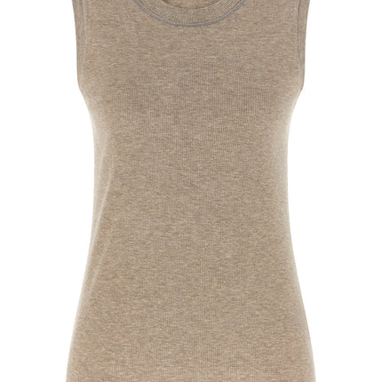 Peserico Beige Viscose Sleeveles T-Shirt