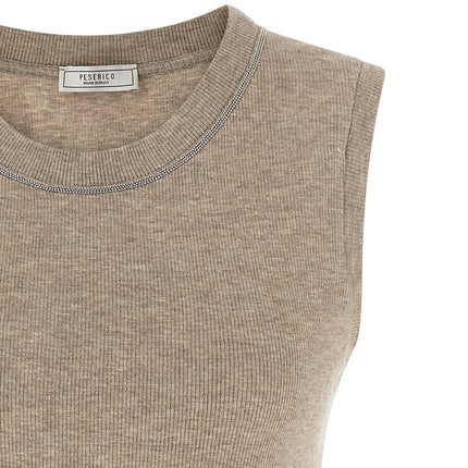 Peserico Beige Viscose Sleeveles T-Shirt