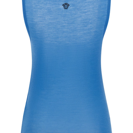 Versace Blue Virgin Wool Tank Tops