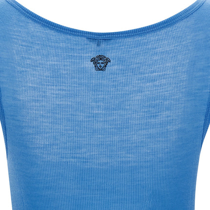 Versace Blue Virgin Wool Tank Tops