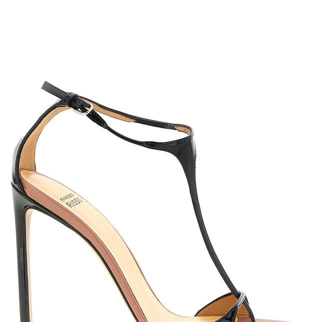 Francesco Russo Black Goatskin Stiletto Heel Sandals