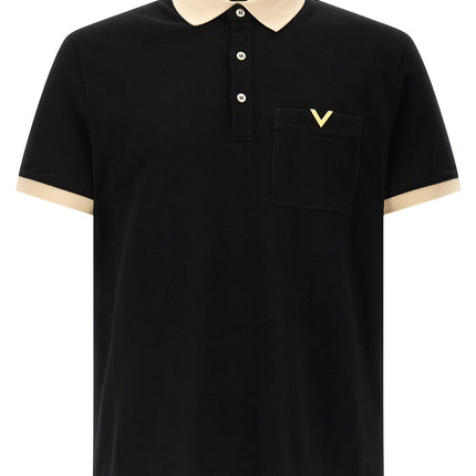 Valentino Garavani Black Cotton Polo Shirt