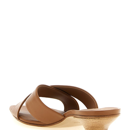VICINI Brown Calfskin Mid Heel Pumps