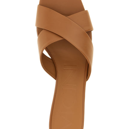 VICINI Brown Calfskin Mid Heel Pumps