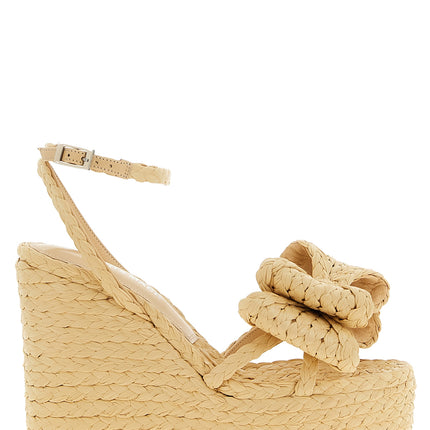 MACH & MACH Beige Raffia Wedge Sandals
