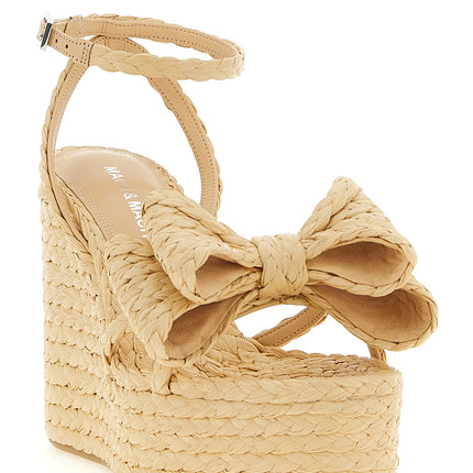 MACH & MACH Beige Raffia Wedge Sandals