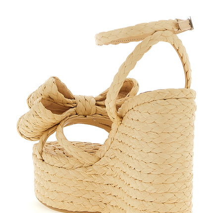 MACH & MACH Beige Raffia Wedge Sandals