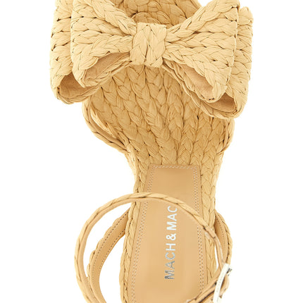 MACH & MACH Beige Raffia Wedge Sandals