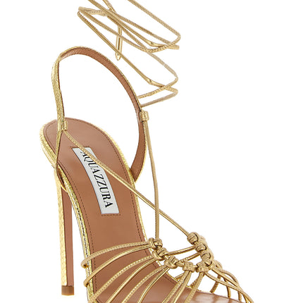 Aquazzura Gold Lamb Leather Stiletto Heel Sandals