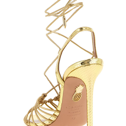 Aquazzura Gold Lamb Leather Stiletto Heel Sandals