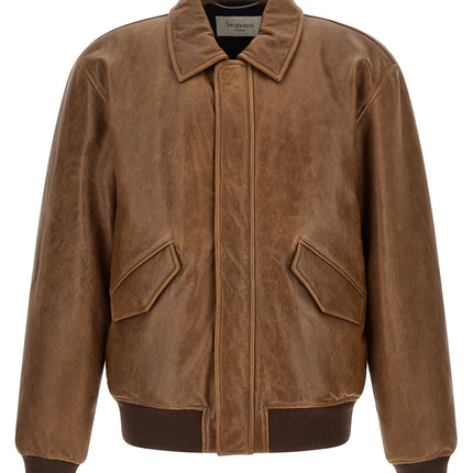 Saint Laurent Brown Lamb Leather Leather Jacket