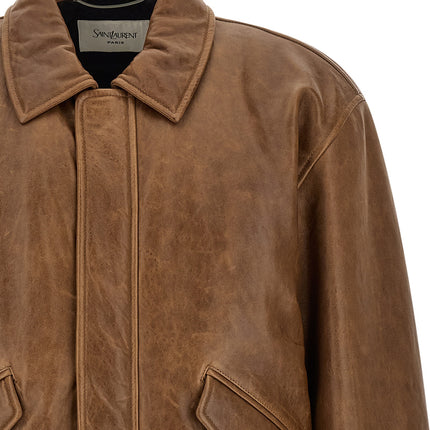 Saint Laurent Brown Lamb Leather Leather Jacket