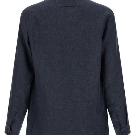 ZEGNA Blue Linen Full-Length Jacket