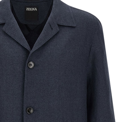 ZEGNA Blue Linen Full-Length Jacket