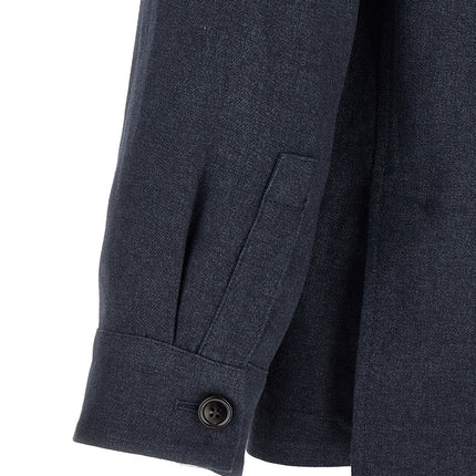 ZEGNA Blue Linen Full-Length Jacket