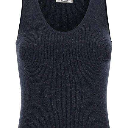 Brunello Cucinelli Blue Cashmere Sleeveles T-Shirt