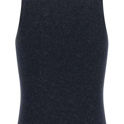 Brunello Cucinelli Blue Cashmere Sleeveles T-Shirt