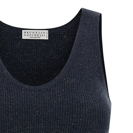 Brunello Cucinelli Blue Cashmere Sleeveles T-Shirt