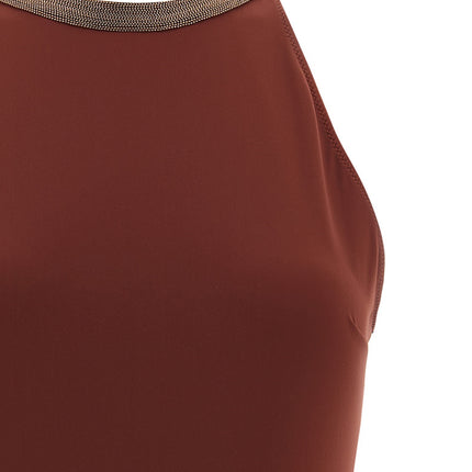 Brunello Cucinelli Bordeaux Polyamide One-Piece Swimsuit