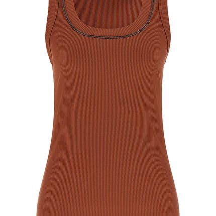 Brunello Cucinelli Brown Cotton Sleeveles T-Shirt