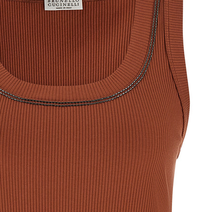 Brunello Cucinelli Brown Cotton Sleeveles T-Shirt