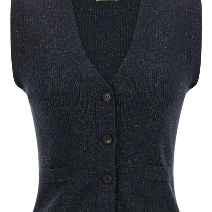 Brunello Cucinelli Blue Cashmere Sleeveless Jacket