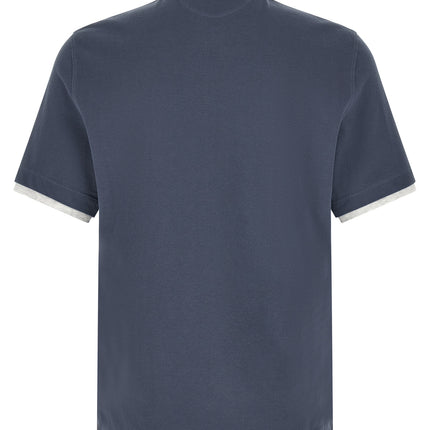 Brunello Cucinelli Blue Cotton Polo Shirt