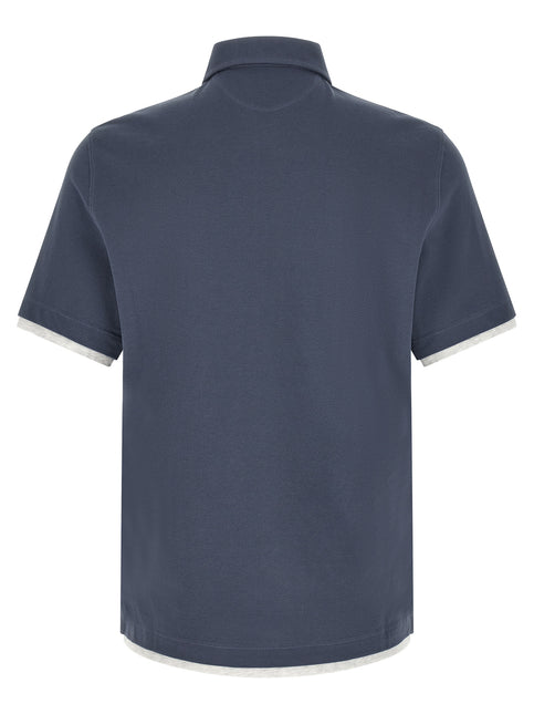 Brunello Cucinelli Blue Cotton Polo Shirt