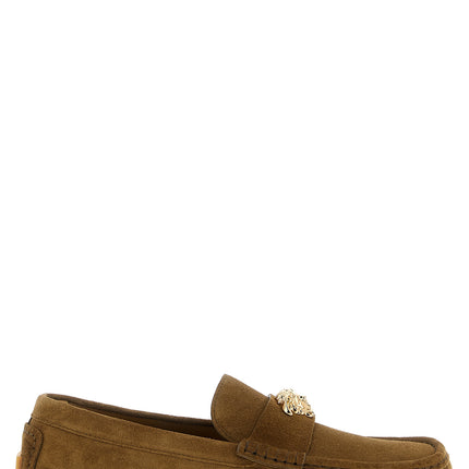 Versace Brown Calfskin Slip-On Loafers
