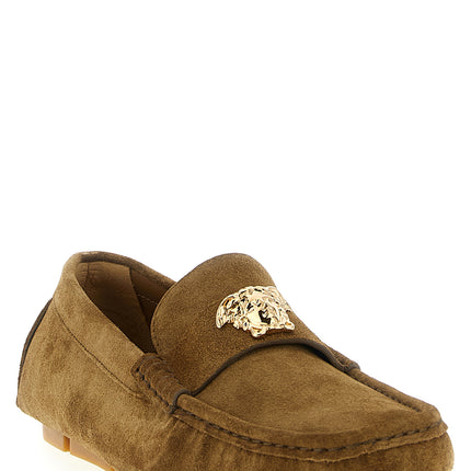 Versace Brown Calfskin Slip-On Loafers