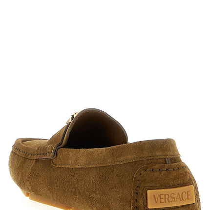 Versace Brown Calfskin Slip-On Loafers