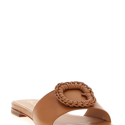 Santoni Brown Lamb Leather Slides