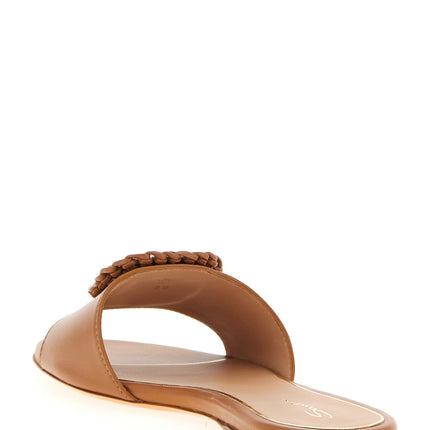Santoni Brown Lamb Leather Slides