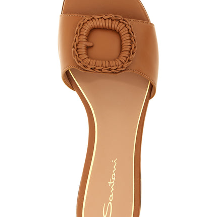 Santoni Brown Lamb Leather Slides