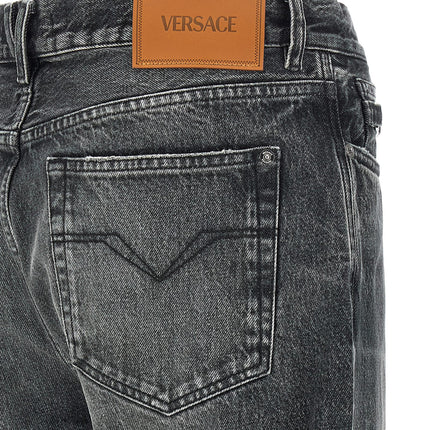 Versace Gray Cotton Straight-Leg Jeans