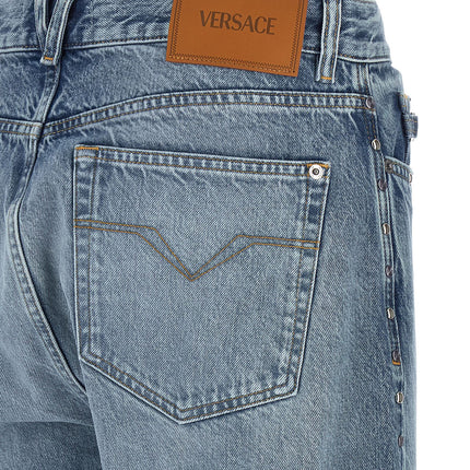 Versace Blue Cotton Straight-Leg Jeans