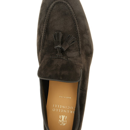 Brunello Cucinelli Gray Calfskin Slip-On Loafers