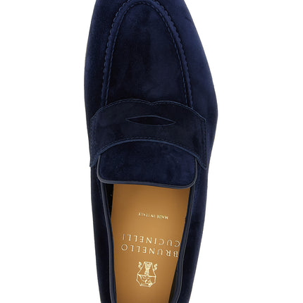 Brunello Cucinelli Blue Calfskin Slip-On Loafers